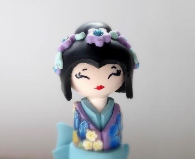 Miniature Doll, Japanese Doll,  Shabby chic Light Blue Turquoise  Lavender and Purple  Handmade Sculpture Doll