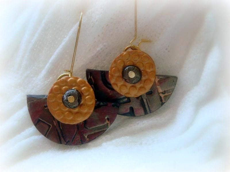 Earrings , Copper Gold and black Metallic colors