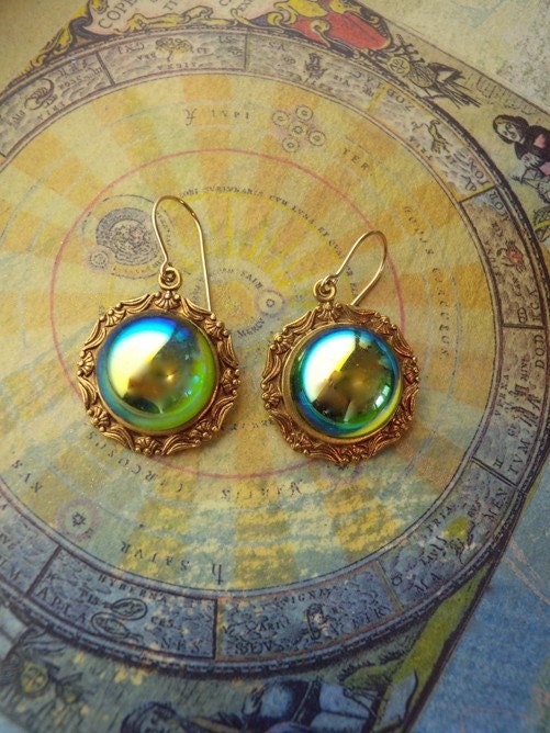 Earrings with Emerald Green Vintage Glass