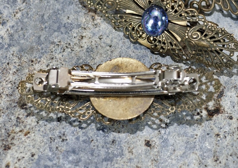 Hair Barrette with Goldenrod Vintage Glass