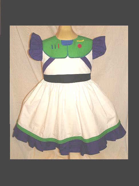Custom Buzz Lightyear Princess dress(-----)Appliqued Panel Buttons like Buzz's(-----)Sizes 12 Months to Girls size 8