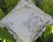 Vintage embroidered, lace edged ring pillow