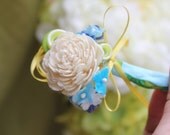 Wedding or Dress boutineer- Blues, Greens, Yellow and White
