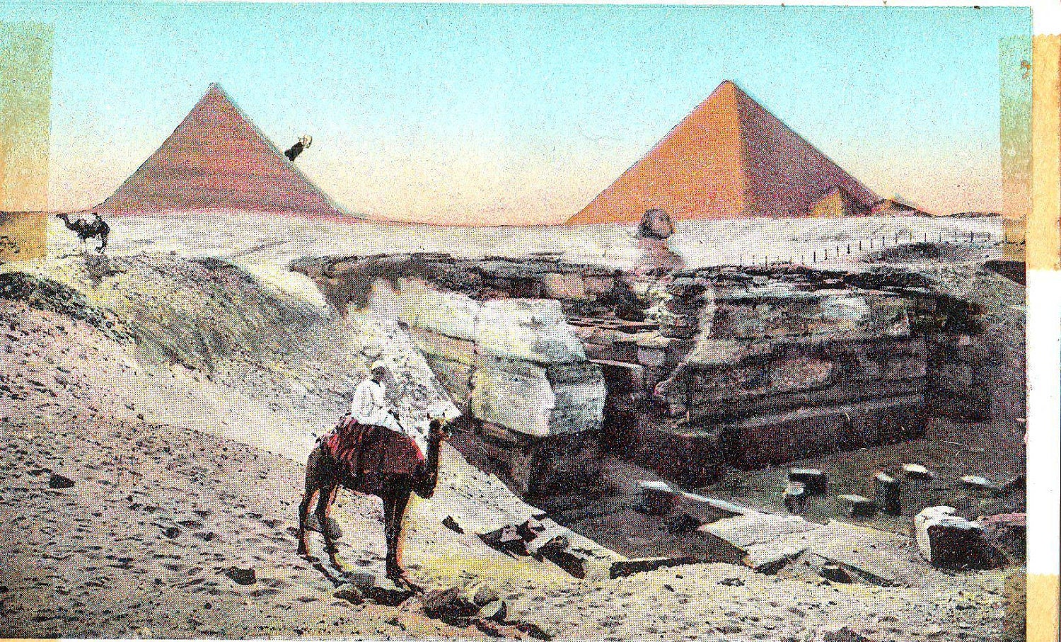Antique Postcard - Cairo - Temple of Mena Sphinx and Pyramids - thevintagemode