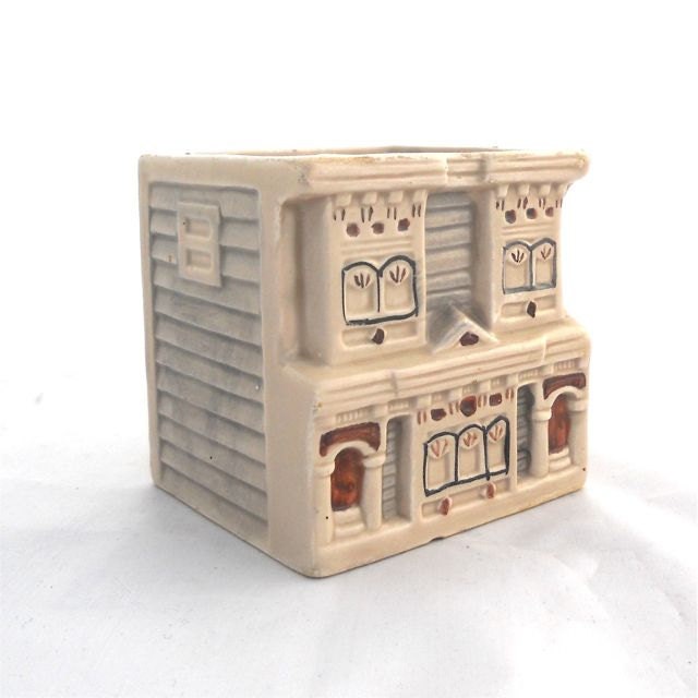 Vintage Container, Inn Duplex City Praire House, Double Sided, Miniature Cache Pot