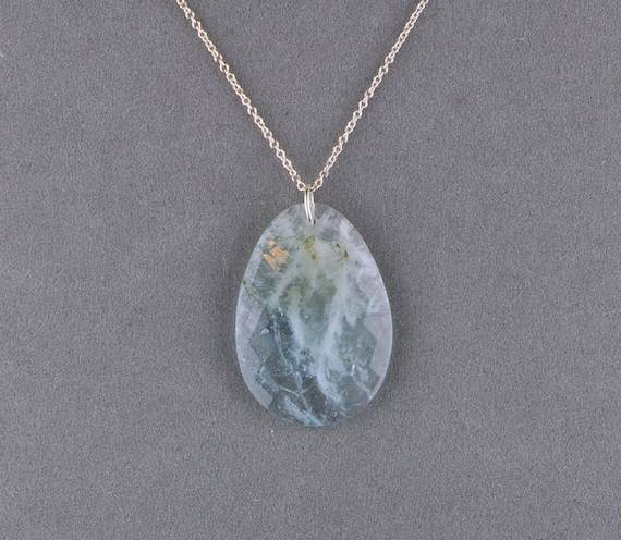 aquamarine slice necklace on sterling silver chain