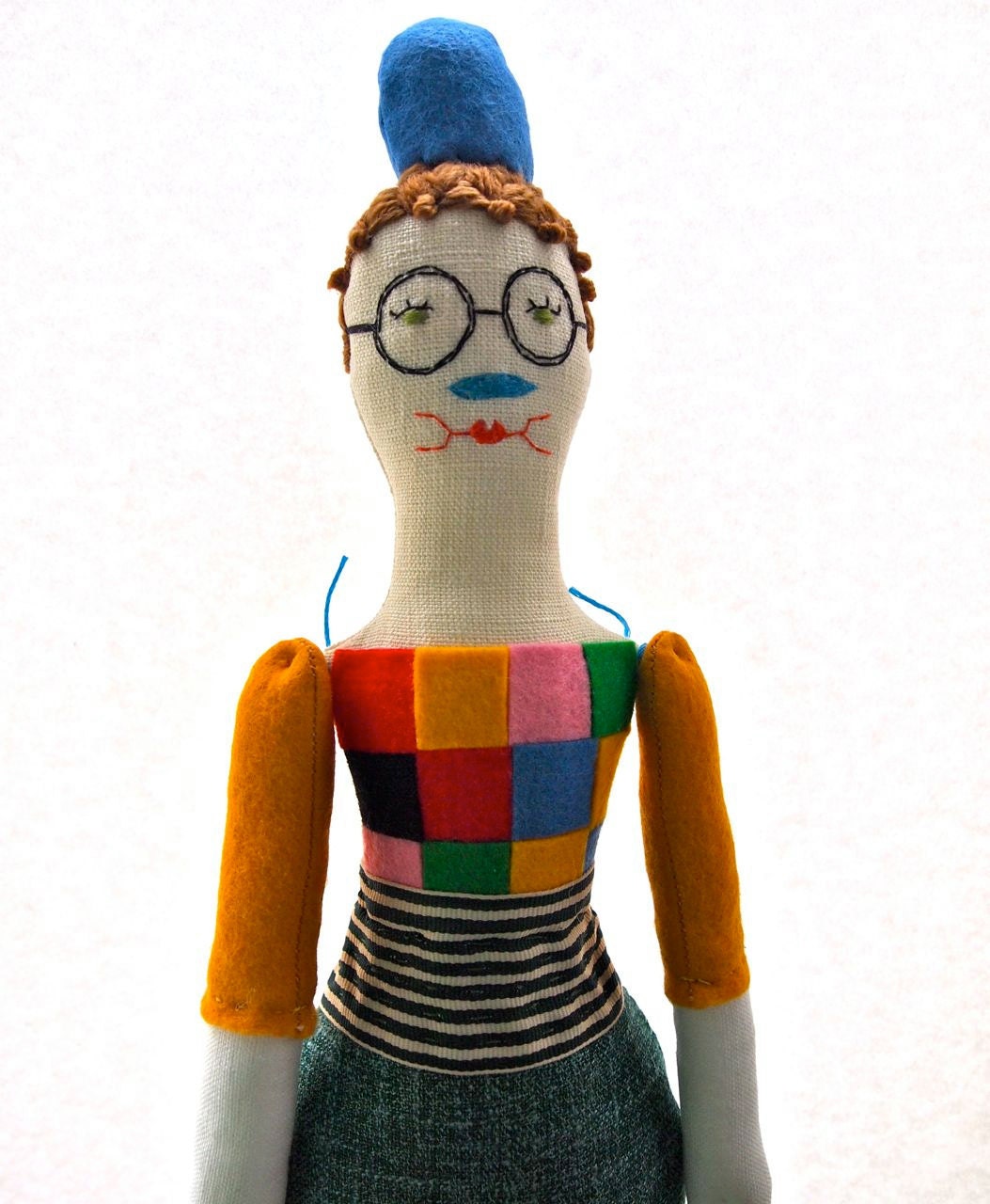NEW YEAR SALE Cloth art doll, rag doll, linen and felt, embroidered, Jude