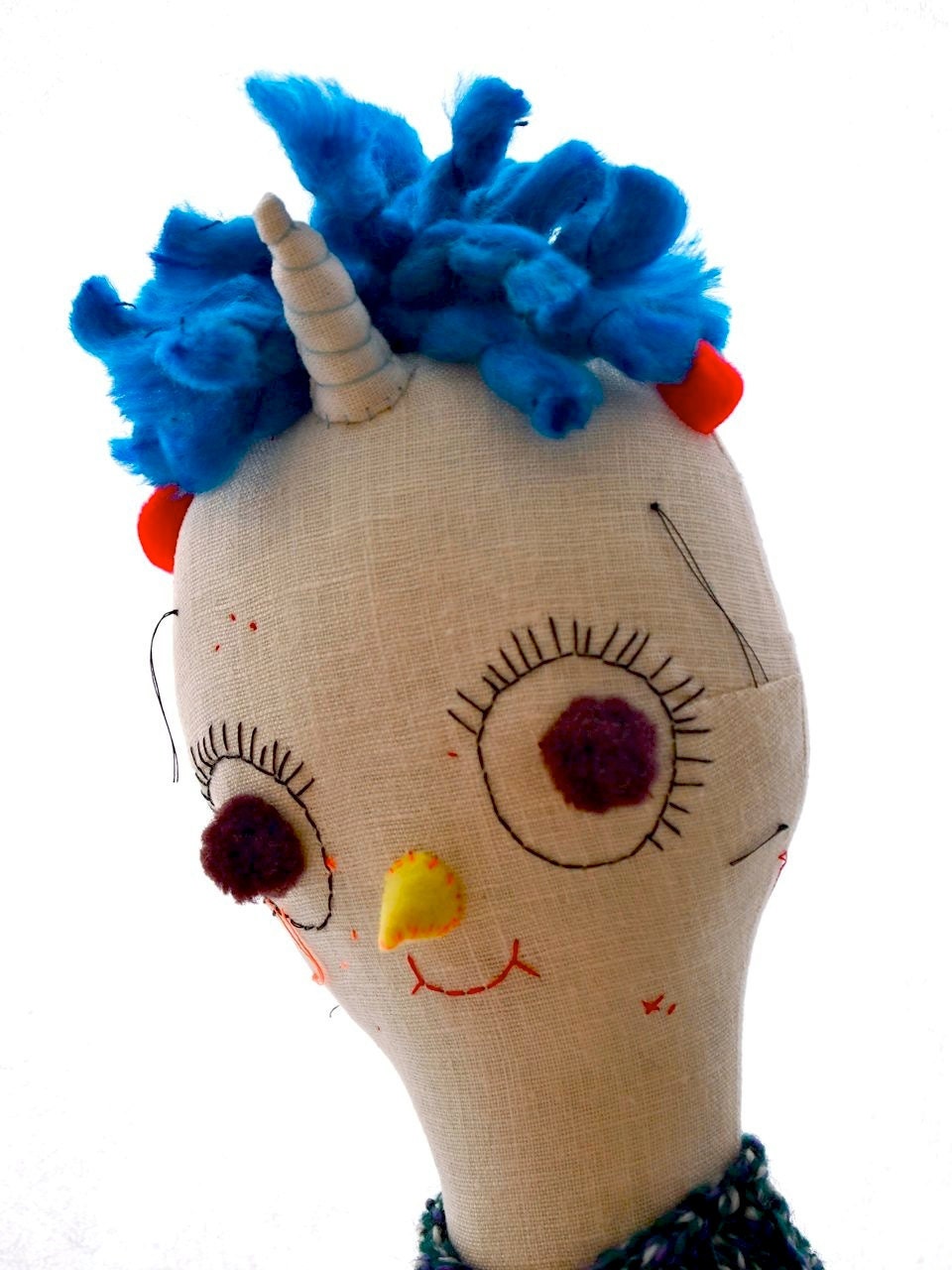 Soft sculpture ooak art doll cloth, Unicorn, Owl, Hooticorn linen, Gillian