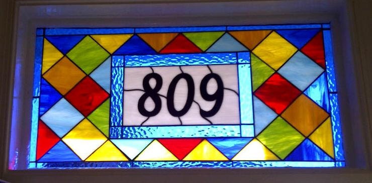 Colorful Stained Glass Transom Window Panel --- Contemporary Diamonds 2 (AM-34)