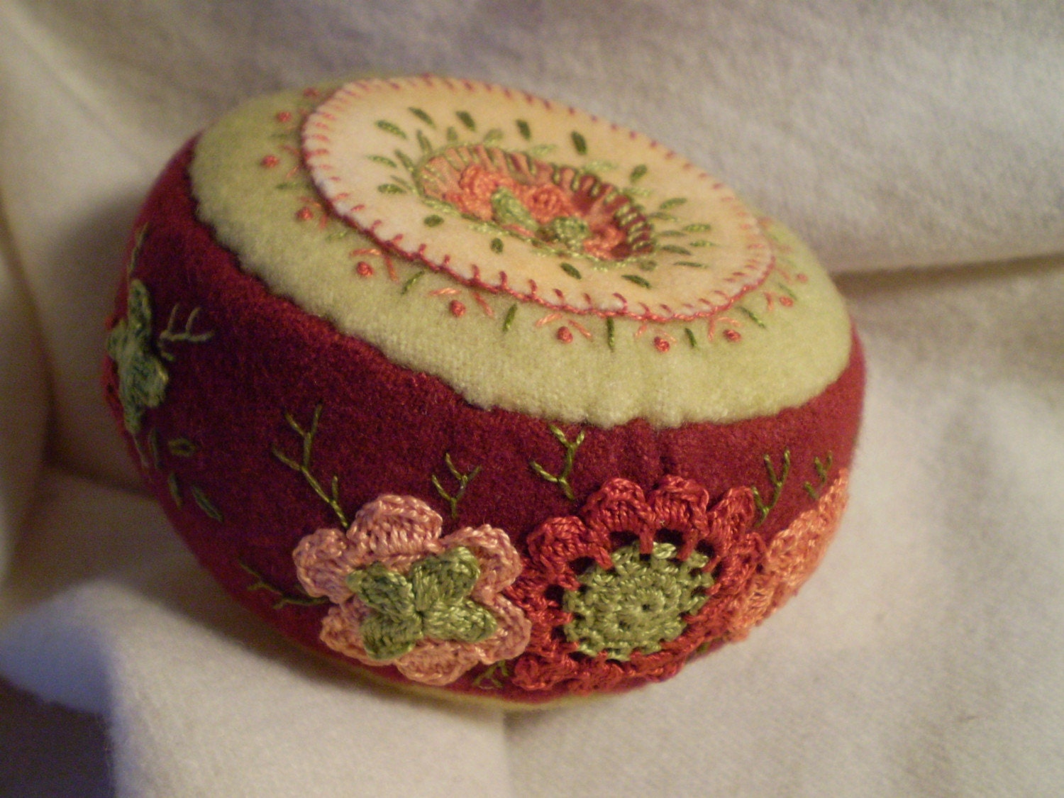 Rust and Orange Flowers Pincushion