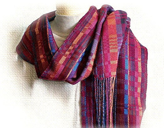 Woven Scarf Multicolor Handwoven Tencel Extra long OOAK