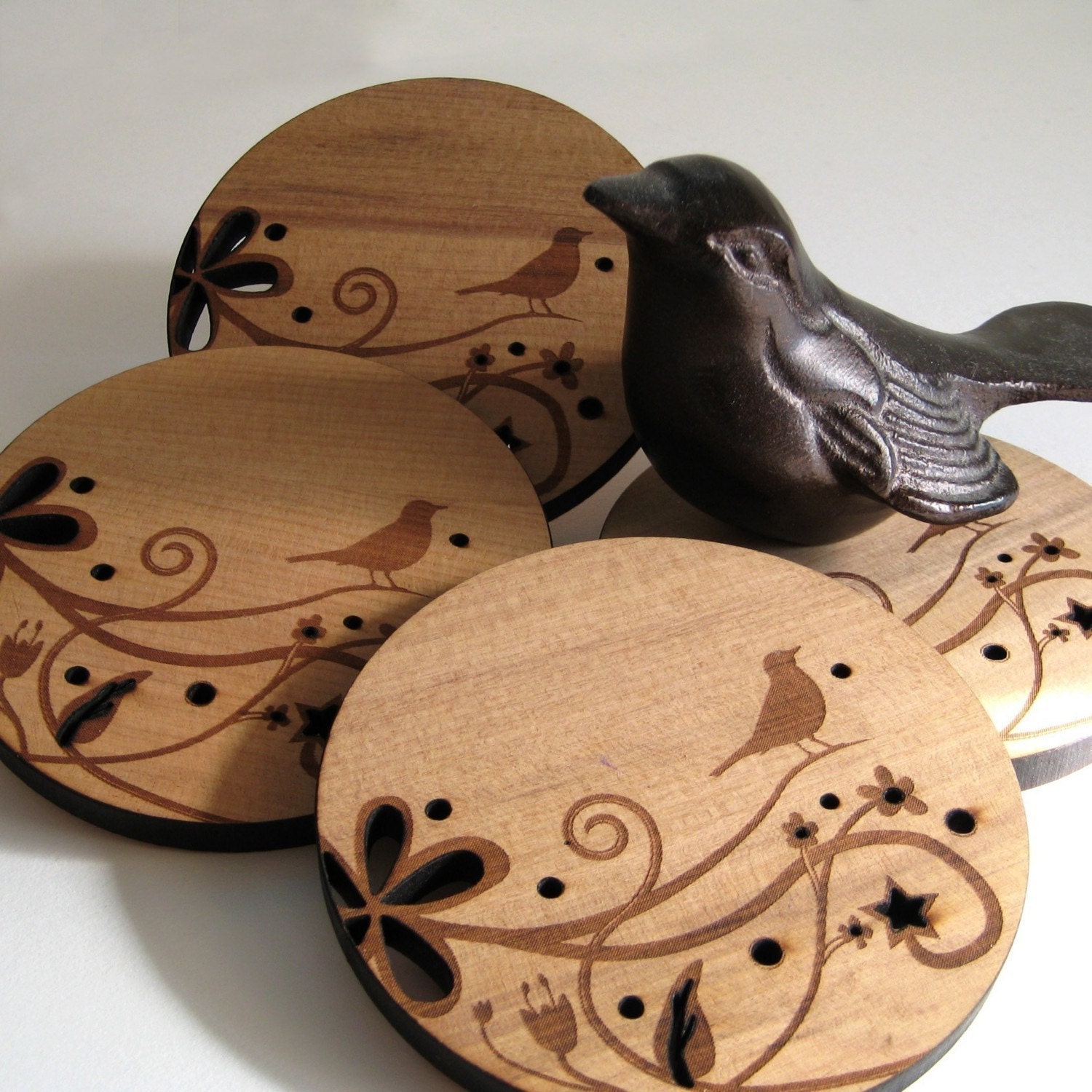 Wood Coasters - Bird on a Branch