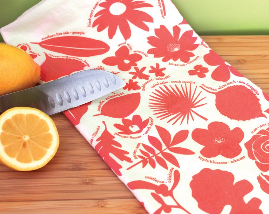 Kitchen Towel - 50 State Trees & Flowers - Coral