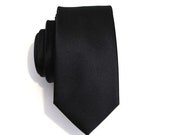 Mens Necktie Black Skinny Silk Tie