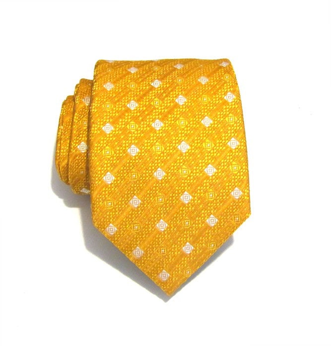 Mens Tie Gold and White Mens Silk Necktie