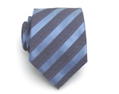 Mens Tie - French Blue Striped Silk Necktie