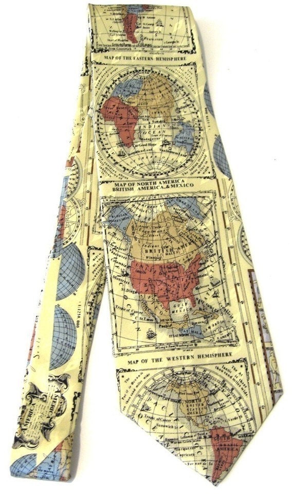 Mens Necktie World Map Silk Tie