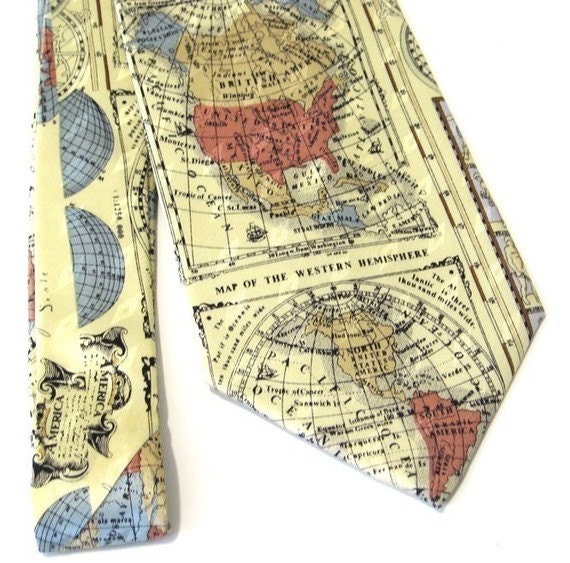Mens Necktie World Map Silk Tie
