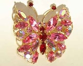 Vintage Regency Brooch 60s Pink Butterfly Rhinestone Crystal Brooch Pin