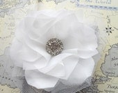 Soleil White Bridal Hair Flower with Diamond Center- Wedding- Gift- Large