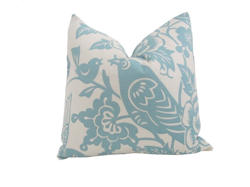 Free US Shipping-Decorative Designer Pillow Cover-Thomas Paul Aviary in Aqua-18"x18"