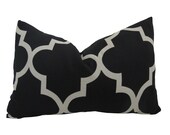 Free US Shipping-Decorative Designer Pillow Cover-12x24lumbar-Black and Creme Trellis Fret Work