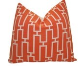 Free US Shipping-Ships In 24 hours-Indoor/Outdoor Decorative Designer Pillow Cover-18 inch-Linked In Tangerine & White
