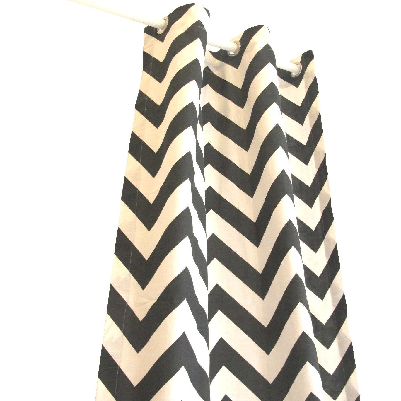 Free US Shipping-Pair of Designer Grommet Top Drapery Panels In Charcoal & White Large Chevron-84" long
