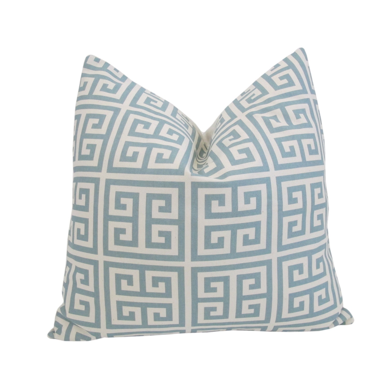 Free US Shipping-Decorative Designer Pillow Cover-20 inch-Village Blue & White Greek Key/Fabric on both sides-Reserved for Sarah