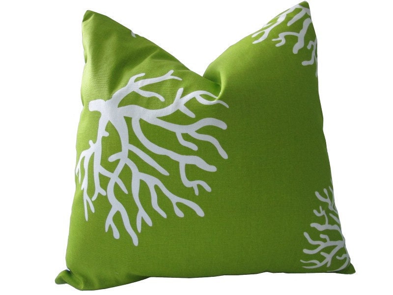 Free US Shipping-Ships In 24 hours-Decorative Designer Pillow Cover-Indoor/Outdoor-Vibrant Green And Reef Coral-18 inch