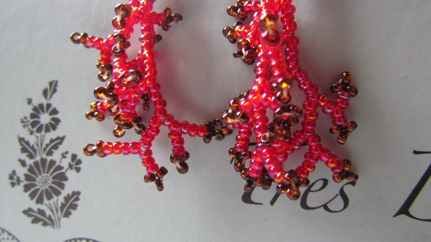 Red and Brown Beaded Earrings