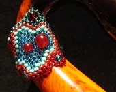 Freeform Peyote Ring Beaded Red Blue size 9.5 UFO