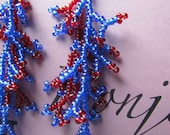 Coral Beaded Earrings Blue Wine Red Long Dangle
