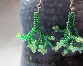 Beaded Earrings Green Coral Vine Floral Small Made to Order