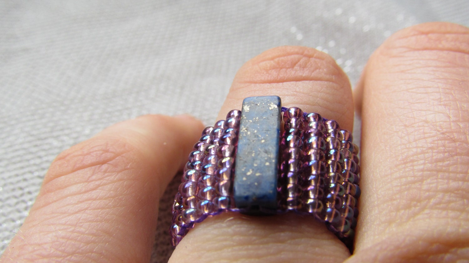 Beaded Ring Lapis Lazuli Purple