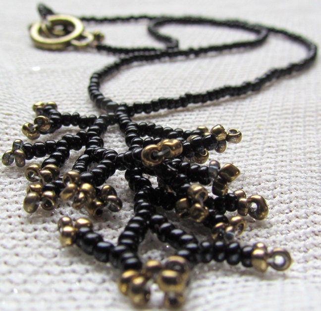 Fringe Necklace Black and Gold