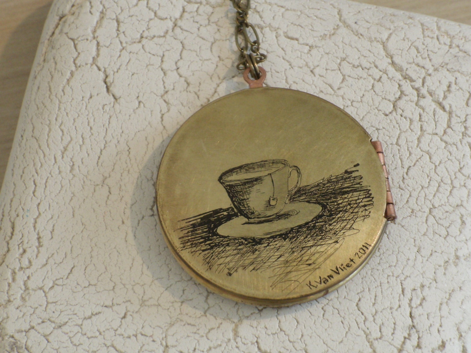 A Cup of Tea (or Joe) Custom Brass Locket
