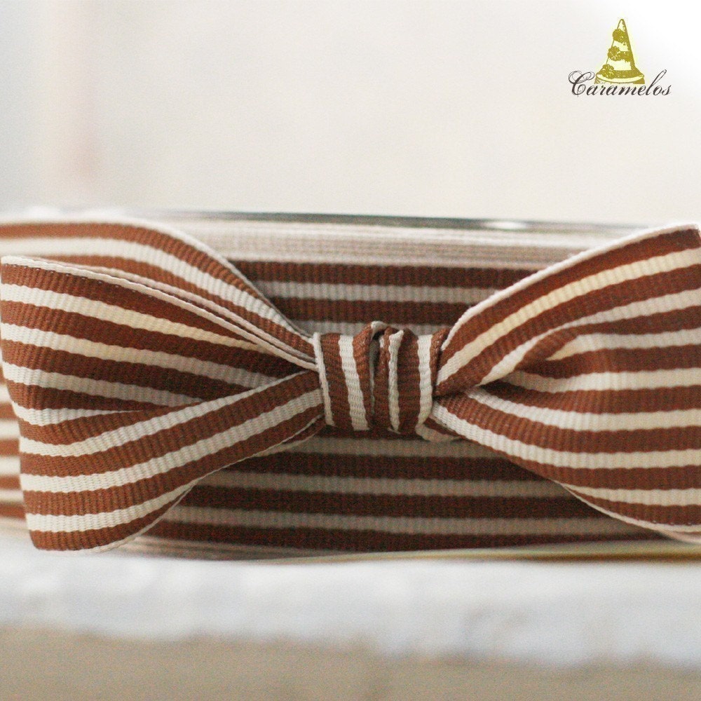 Brown and Cream Stripe Grosgrain Ribbon