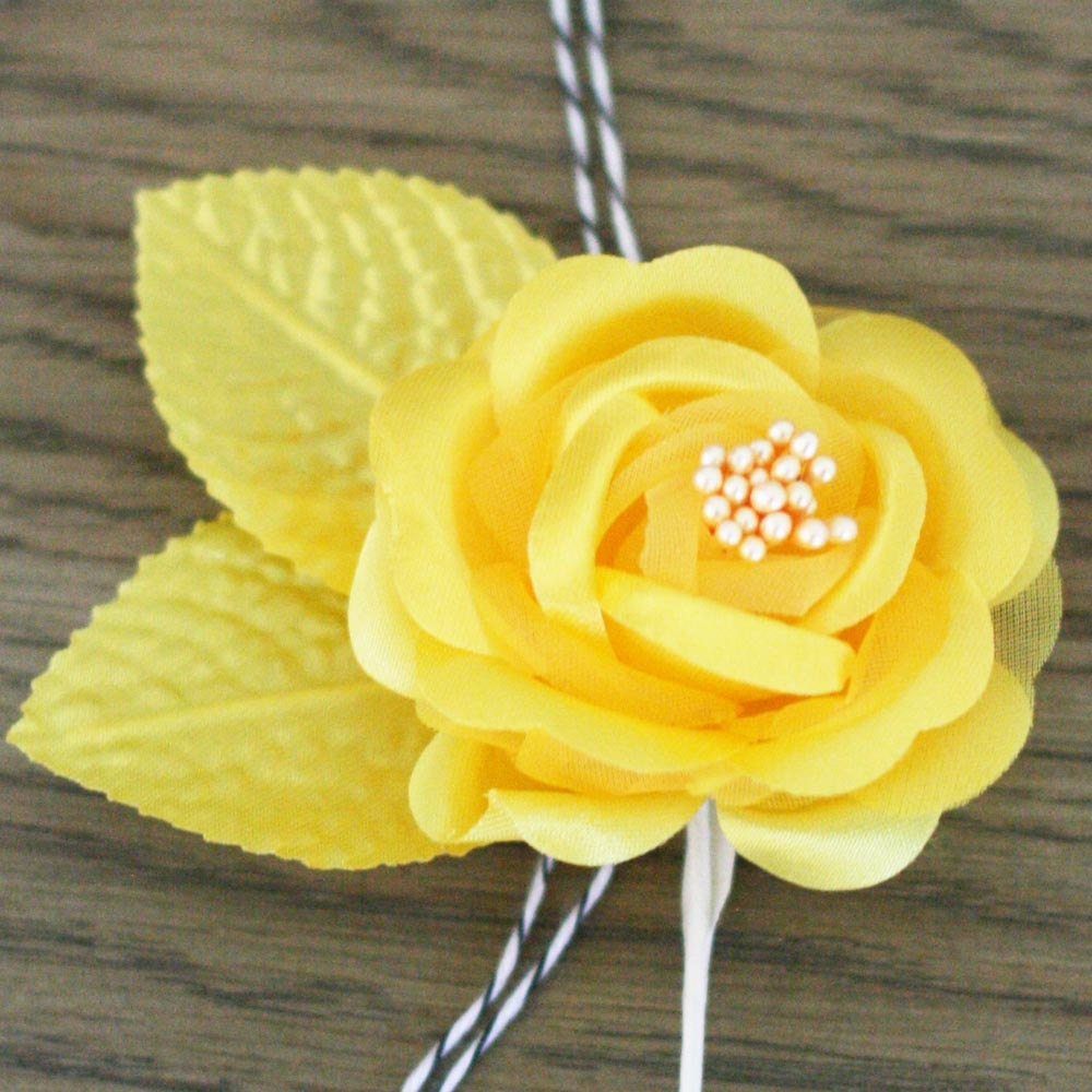 Set of 2 Golden Yellow Satin Finish Millinery Roses