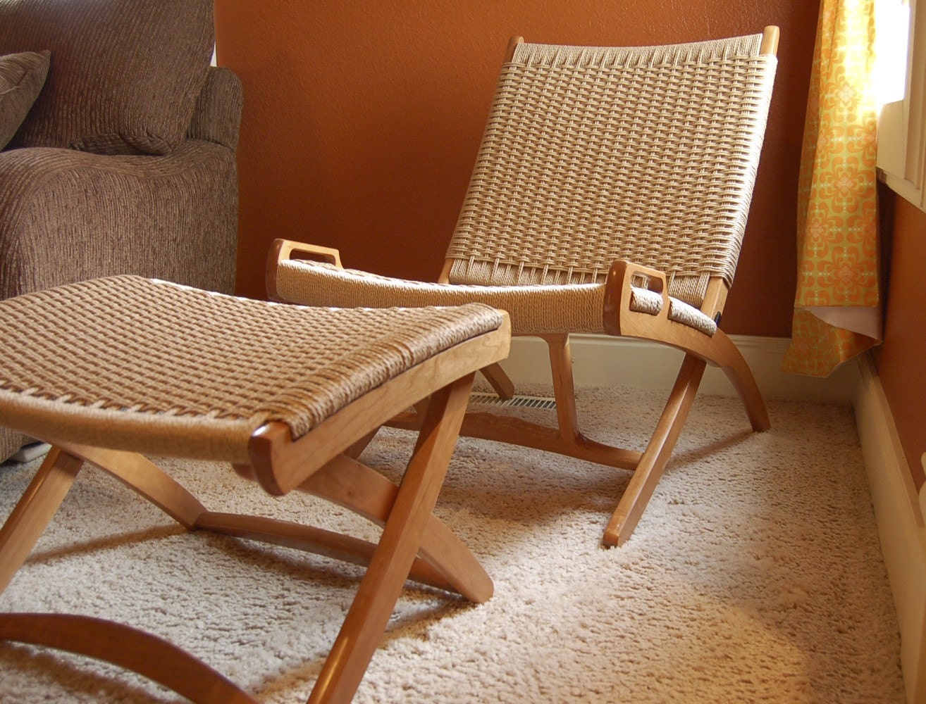 Wegner danish cord folding chair and ottoman
