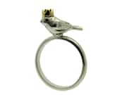 Bird King Ring. Silver with Black Diamond eyes and an 18ct Yellow Gold Crown.