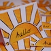 Hello Sunshine. Gocco hand printed card. Two screen yellow and black on white card.