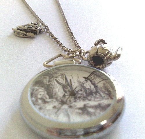 MAD HATTER TEA PARTY POCKET WATCH AND CHARM NECKLACE-ALICE IN THE WONDERLAND