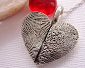 Fingerprint Heart Necklace Paw Print Jewelry Sterling Silver Personalized