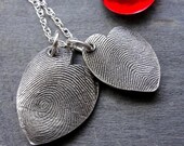 Custom Fingerprint Heart Necklace Sterling Silver Freeform Off Center Large