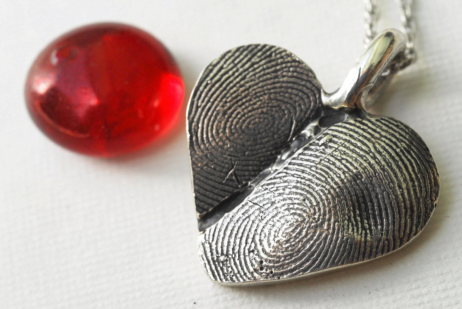 Sterling Silver Double Fingerprint Thumbprint Heart Necklace