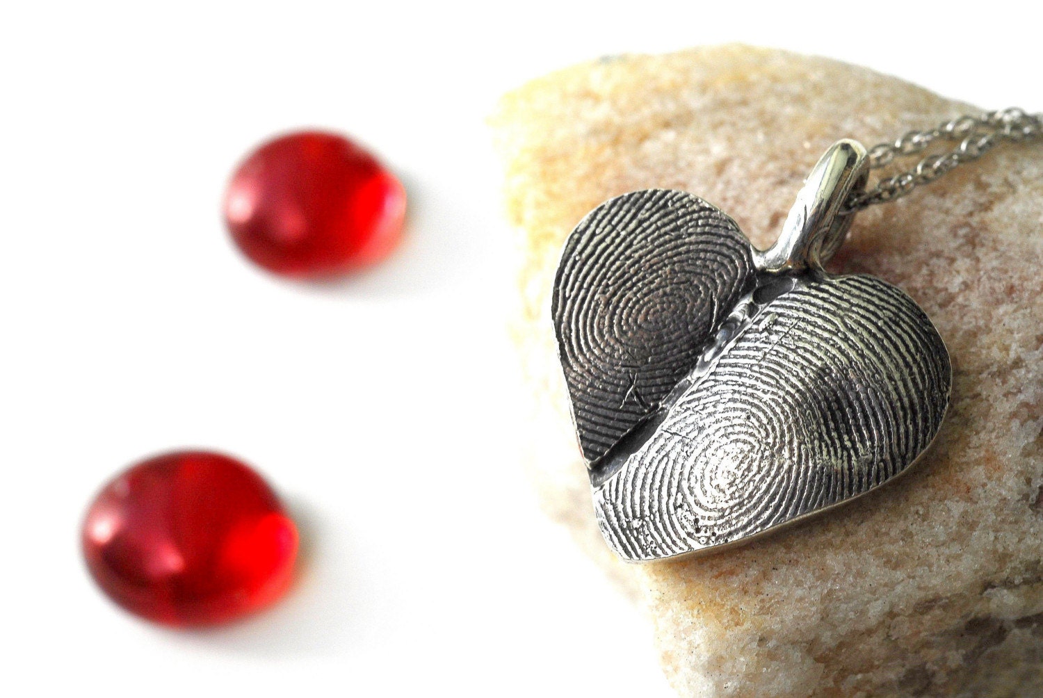 Custom Fingerprint Heart Necklace Jewelry Double Thumbprint Sterling Personalized