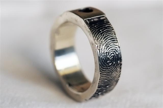 Fingerprint Ring Personalized Mothers Valentines Sterling Silver Jewelry