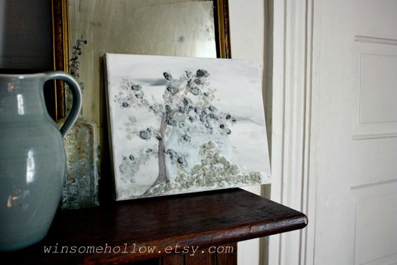 the house within. original mixed media art - paint and wool.  ready to ship