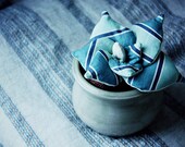variegated succulent. hand stitched striped fabric plant, in vintage pottery. ready to ship.